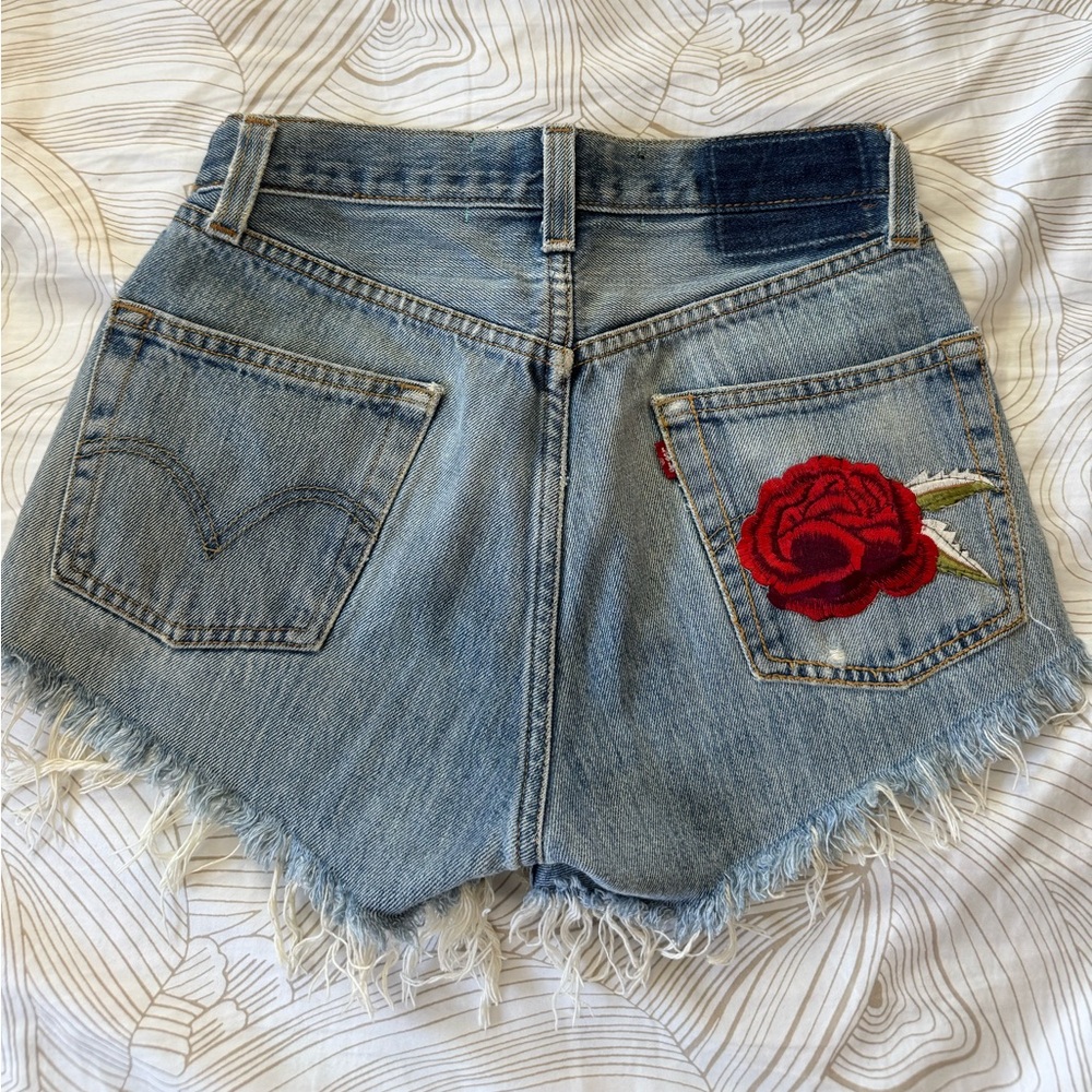 Levi’s Denim Shorts with Red Rose Embroidery
